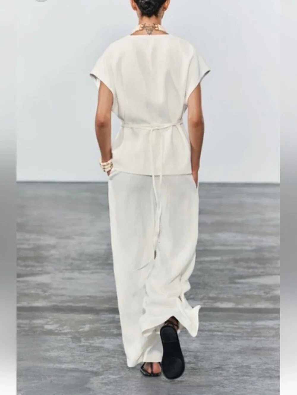 Zara Linen Blend ZW Collection Palazzo Wide Leg Pants